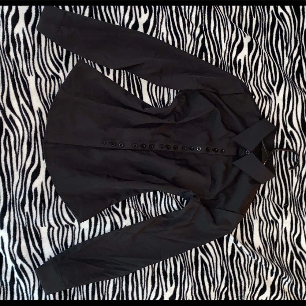 Black button up slim fit dress top